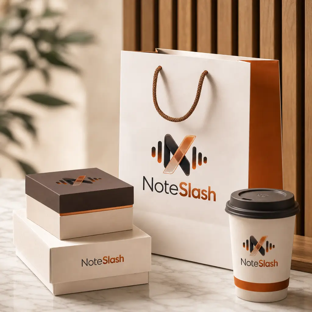 NoteSlash shopping bags and gift boxes