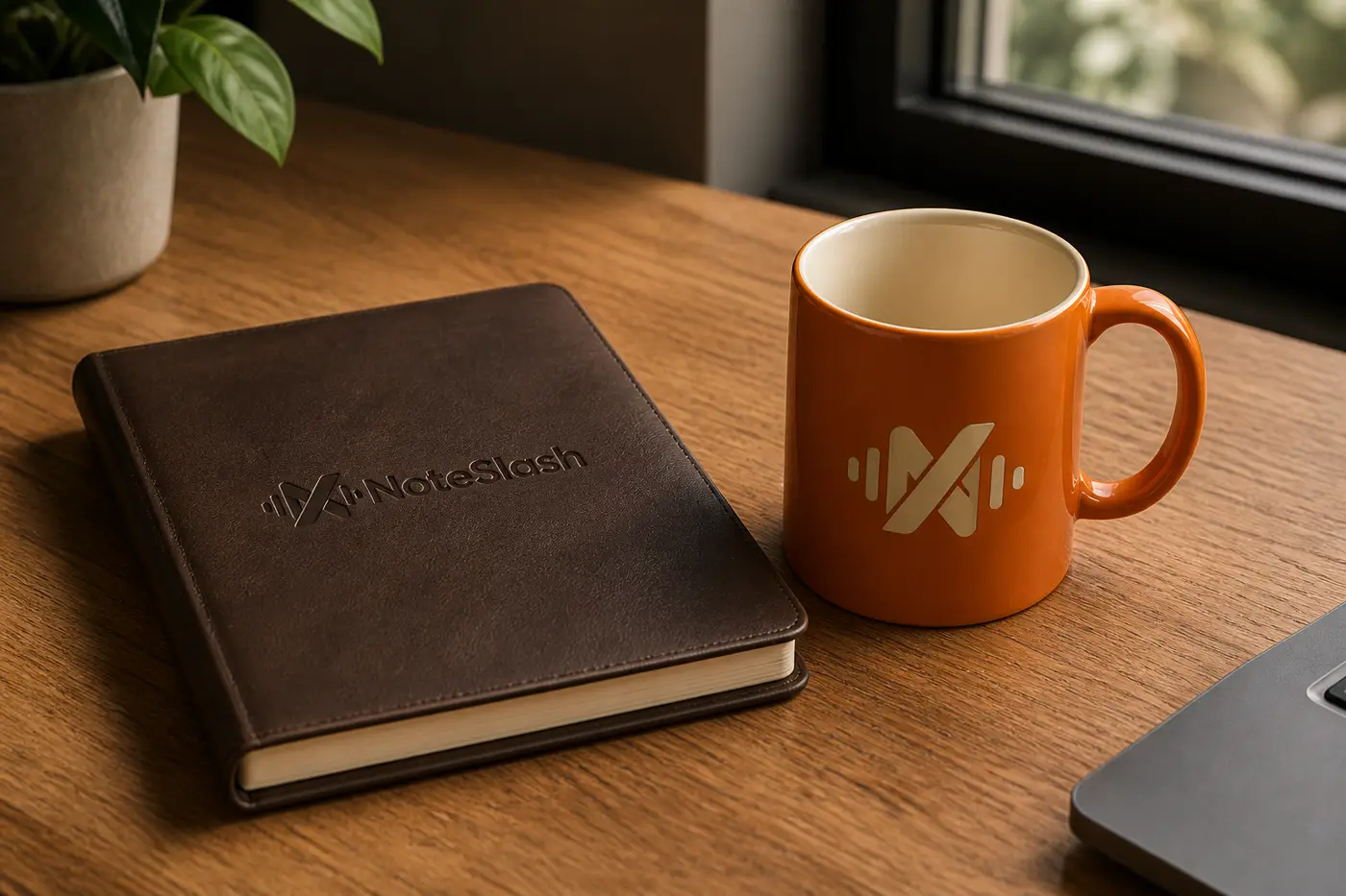 NoteSlash mug and notebook set